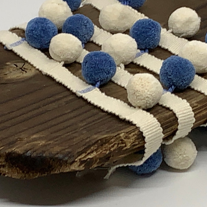 French Blue and Ivory Pompom trim on plain braid