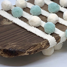 Load image into Gallery viewer, Sea Foam and Ivory Pompom trim on plain braid
