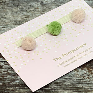 Meadow and Faded Rose pompom trim on plain braid Sample card