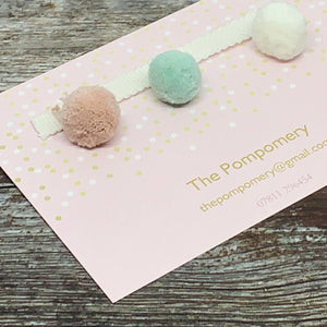 LIMITED EDITION Sea Foam, Blush, and Ghost White Pompom sample card