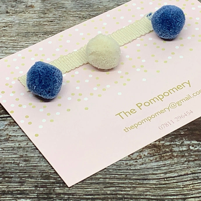 French Blue and Ivory Pompom sample card