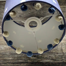 Laden Sie das Bild in den Galerie-Viewer, Blue twinkle fabric lampshade with pompom trim 
