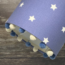 Charger l&#39;image dans la galerie, Blue twinkle fabric lampshade with pompom trim 
