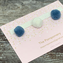 Load image into Gallery viewer, LIMITED EDITION Ghost white and Country Blue pompom Sample card
