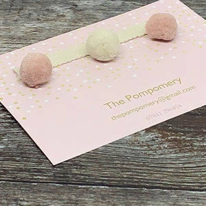 Blush pink and ivory pompom sample card