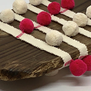 Faded Raspberry and Ivory Pompom trim on plain braid