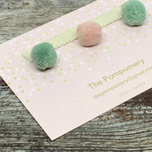 Load image into Gallery viewer, Colourway 40 - Faded Rose, and Duck Egg Pompom sample card
