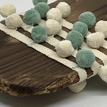 Cargar imagen en el visor de la galería, Duck Egg and Ivory Pompom trim on plain braid
