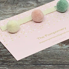 Load image into Gallery viewer, Colourway 8 - Faded Rose, Ivory, and Duck Egg Pompom Sample card
