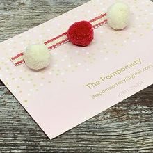 Load image into Gallery viewer, Cranberry and Ivory Pompom sample card
